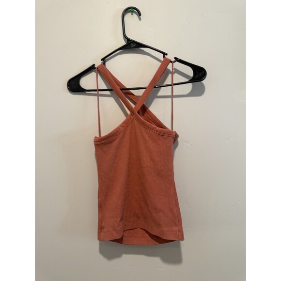 Old Navy Amber Glow Sleeveless Ribbed Halter Tank Shelf Bra XS - Picture 4 of 4